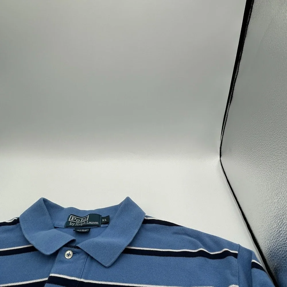 Polo by Ralph Lauren Men's XL Shirt Baby Blue w Blue & White Stripes 100% Cotton